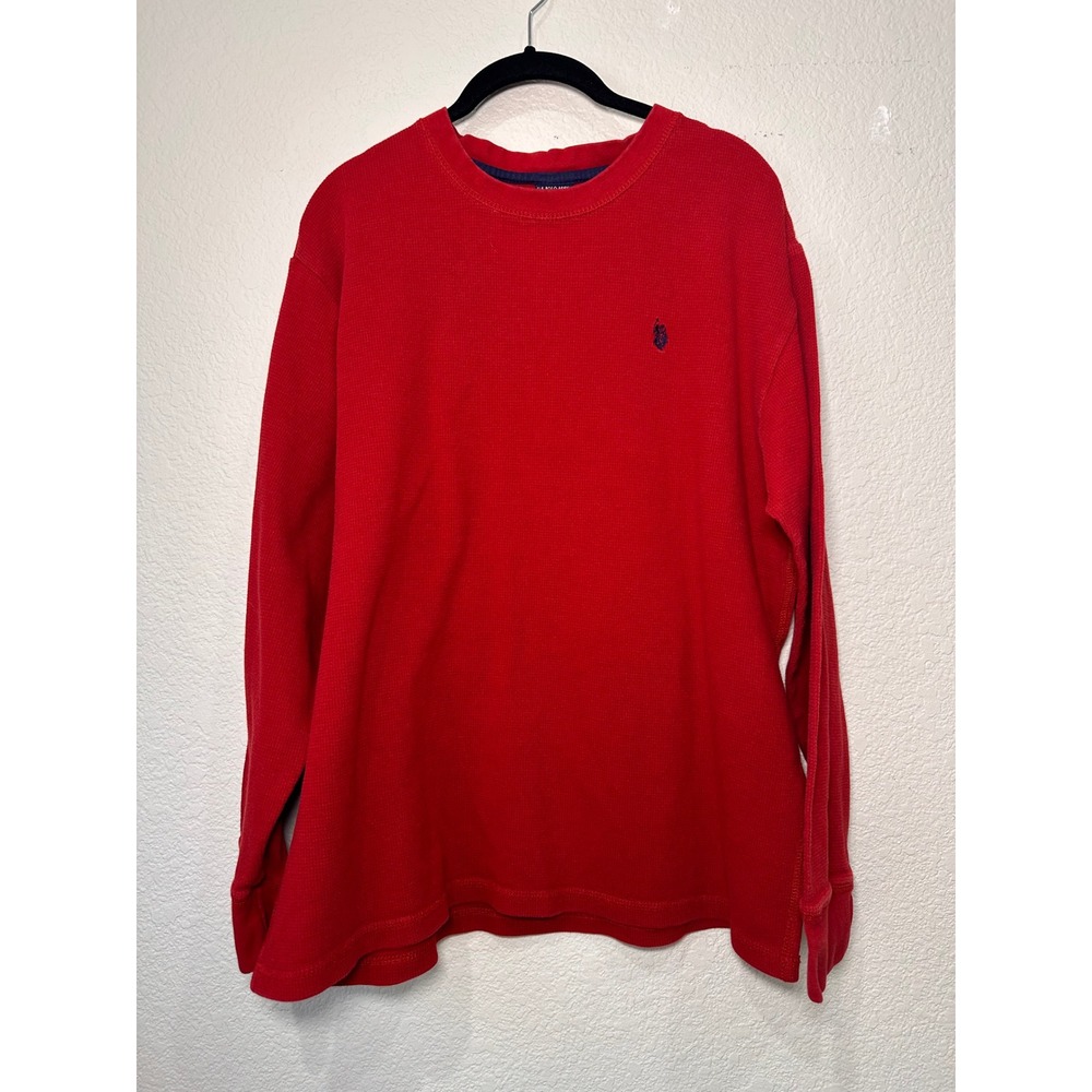 US Polo Assn Mens XXL‎ Red Waffle Knit Thermal Long Sleeve Shirt 100% Cotton